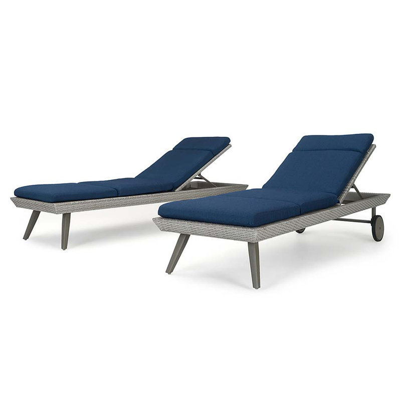 Ehrenfried Outdoor Rust-Resistant Metal Chaise Lounge Set , Sunbrella Cushion Included, Laguna Blue