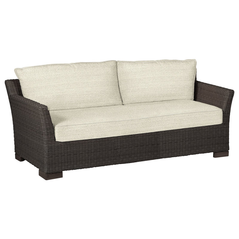 Club 89" Wide Outdoor Wicker Loveseat with Cushions, Black Walnut, Welt, Herringbone Sand