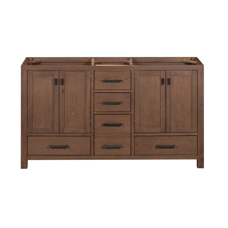 Modero 60'' W Double Bathroom Vanity Base, Mocha Oak