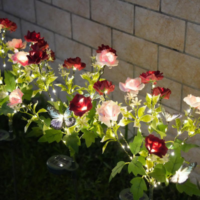 Paquet de 2 lumières de jardin solaires à fleurs, 120 lumières DEL de sentier avec papillon