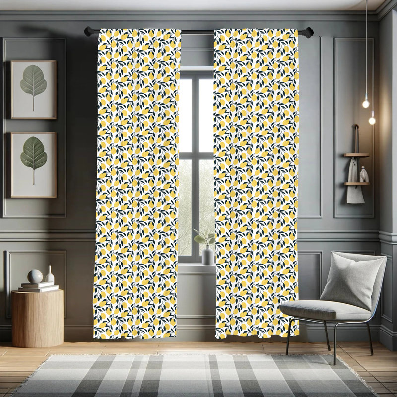 Lemons Semi-Sheer Rod Pocket Single Panel, 28" x 84"