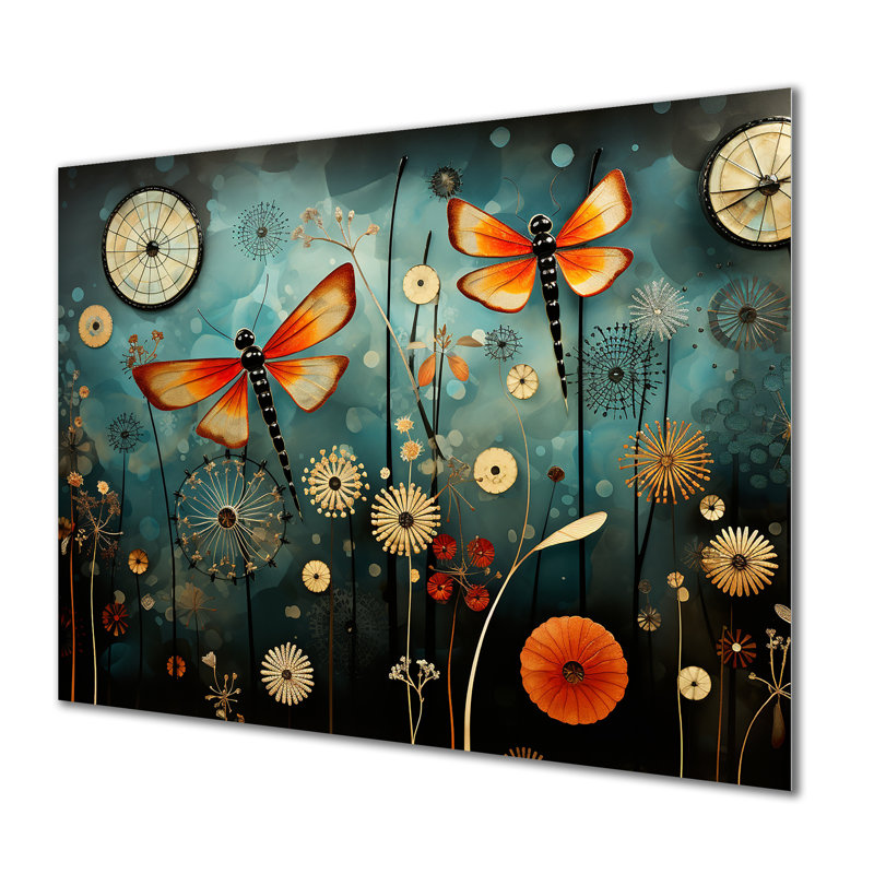 Libellules dans la prairie - insectes et insecte mural, H 12 po x l 20 po x P 1 po