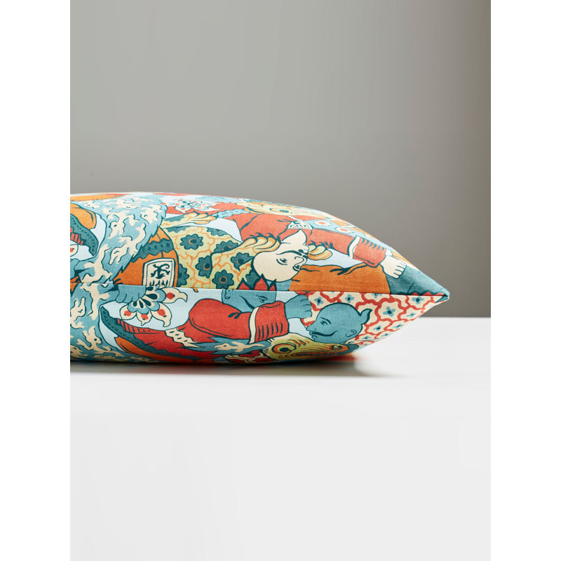 Chinois Chic Linen Square Pillow Cover & Insert, Blue/Red