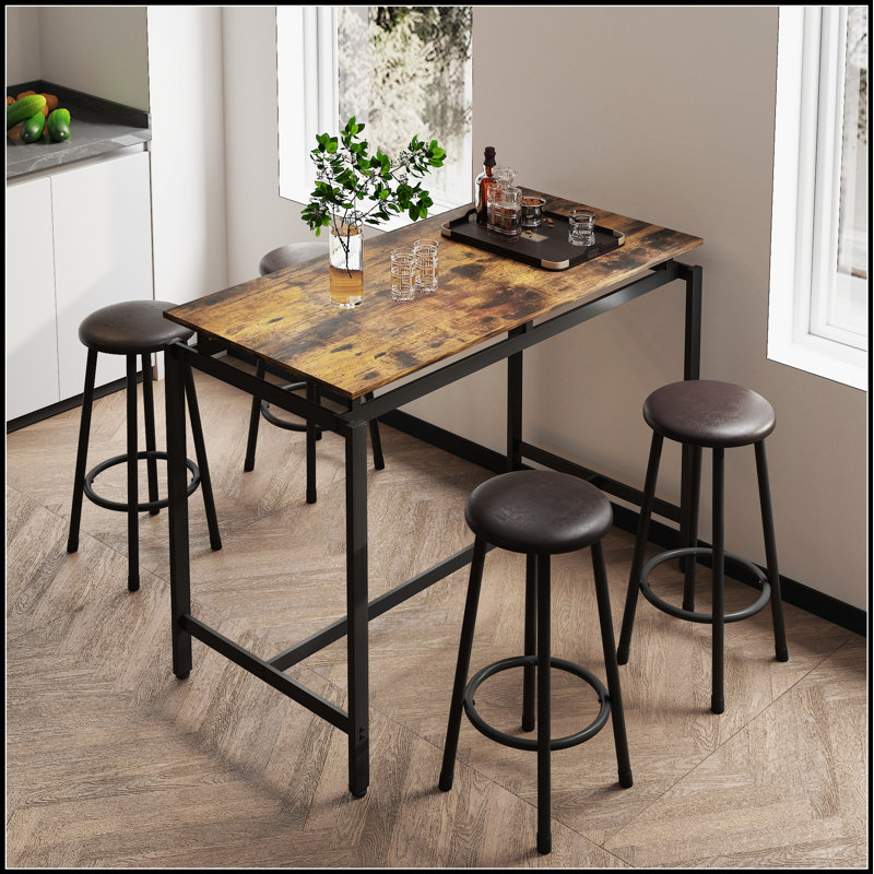 Ensemble de table de cuisine 5 pièces à hauteur de comptoir, design moderne avec 4 tabourets pour espaces compacts