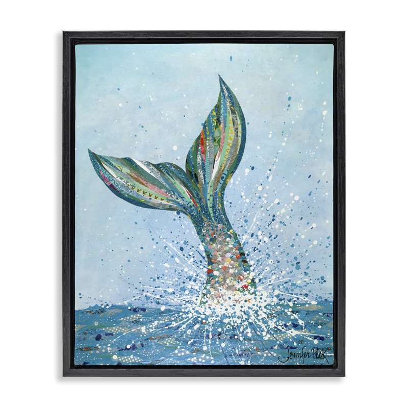 «Diving Mermaid Tail» par Jennifer Peck, Cadre flottant noir de jais, H 21 po x l 17 po