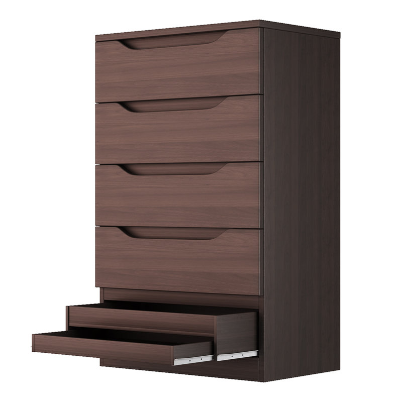 Freya Modern 5-Drawer Chest with Convertible Hidden Drawer, Brown