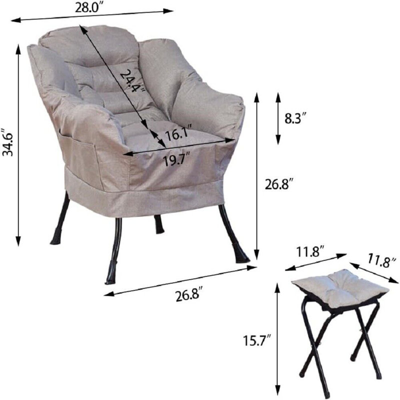 Grand canapé-lit en tissu avec accoudoirs et repose-pieds, Gris clair