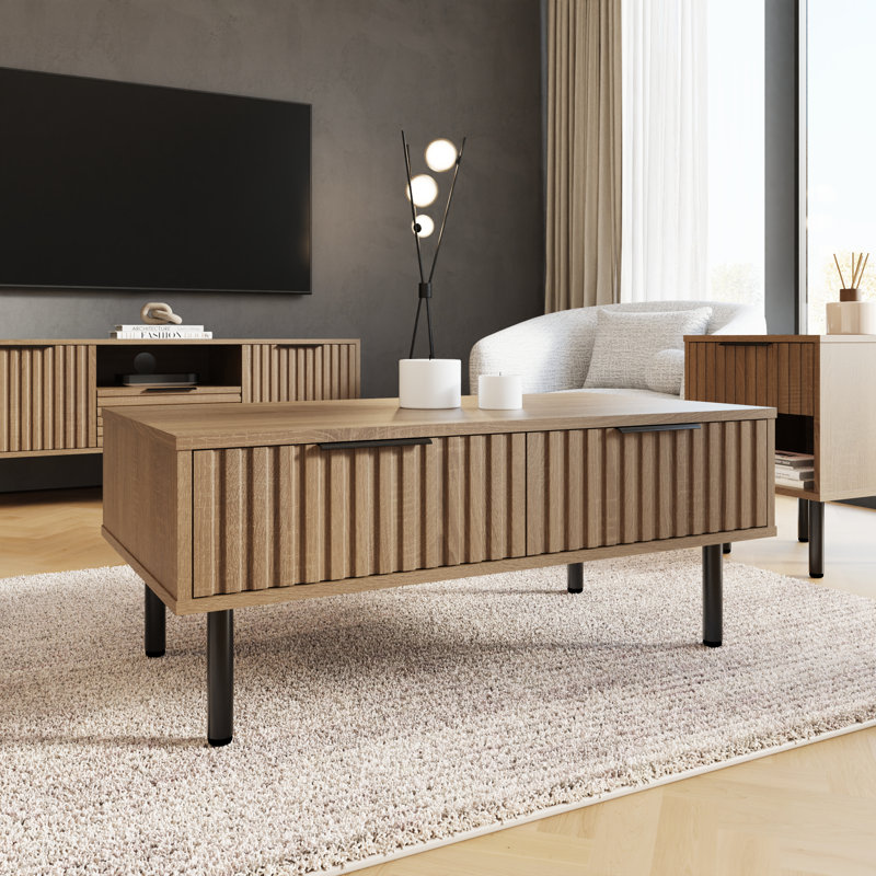 Nervata Living Coffee Table with Storage, Oak, Black
