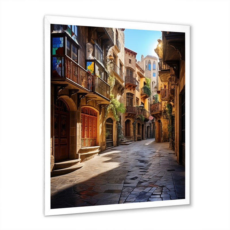 Espagne, quartier gothique de Barcelone, art mural sur toile Cityscapes, H 20 po x l 12 po x P 1 po, Cadre photo blanc