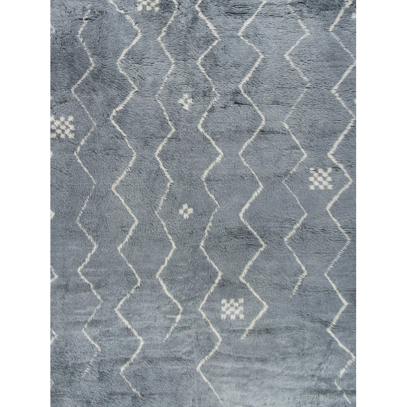 Hand Hooked Geometric Area Rug in Blue