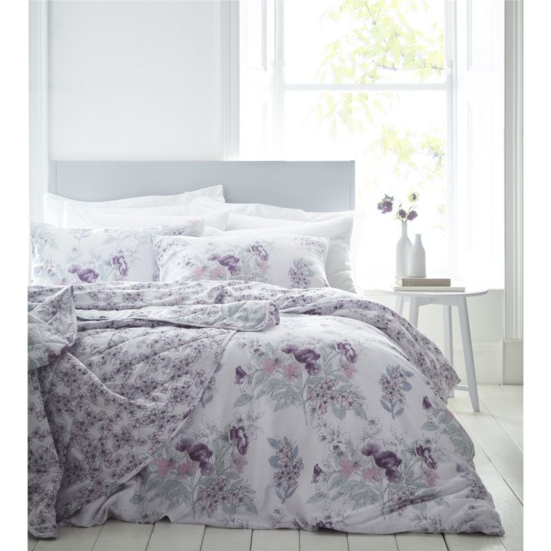 Forde Pink Floral 100% Cotton 200 Thread Count Reversible Duvet Cover Set, Super King Duvet Cover + 2 Standard Pillowcases