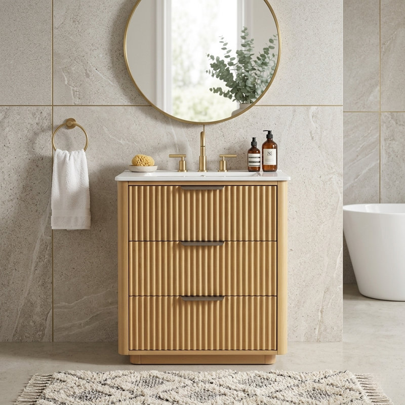 Ensemble de meuble-lavabo simple 24 po avec texture cannelée et lavabo en céramique