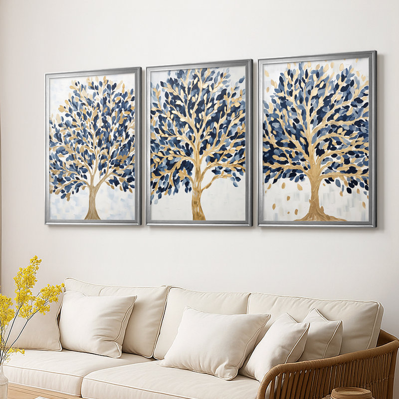 LANDSCAPES Series CLXV - Toile tendue avec châssis sur mesure - 3 pièces, H 30 po x l 63 po, Argent argent
