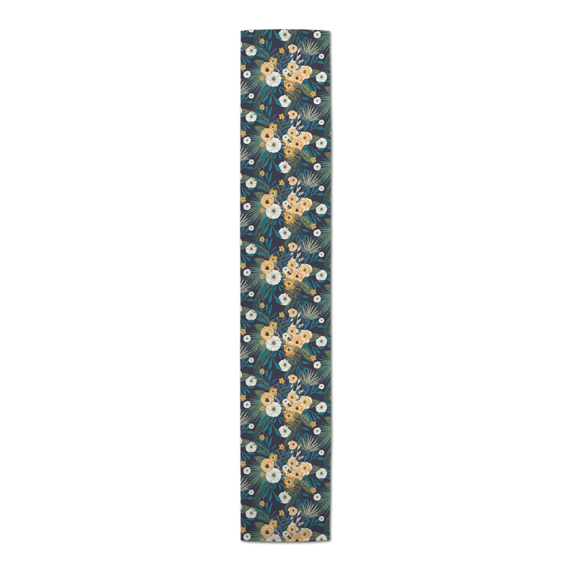 Floral Table Runner, Navy, 72" L x 16" W