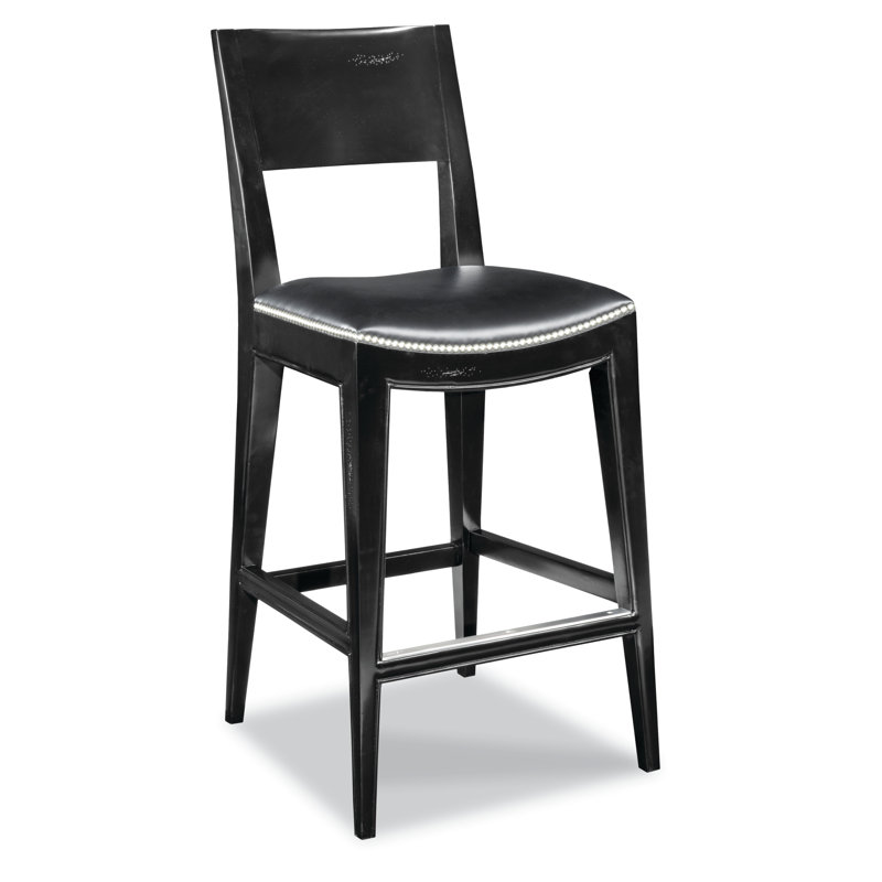 Tabouret de bar et de comptoir Cashiers, Cuir noir / cadre noir, Tabouret de comptoir (assise de 24 po de hauteur)