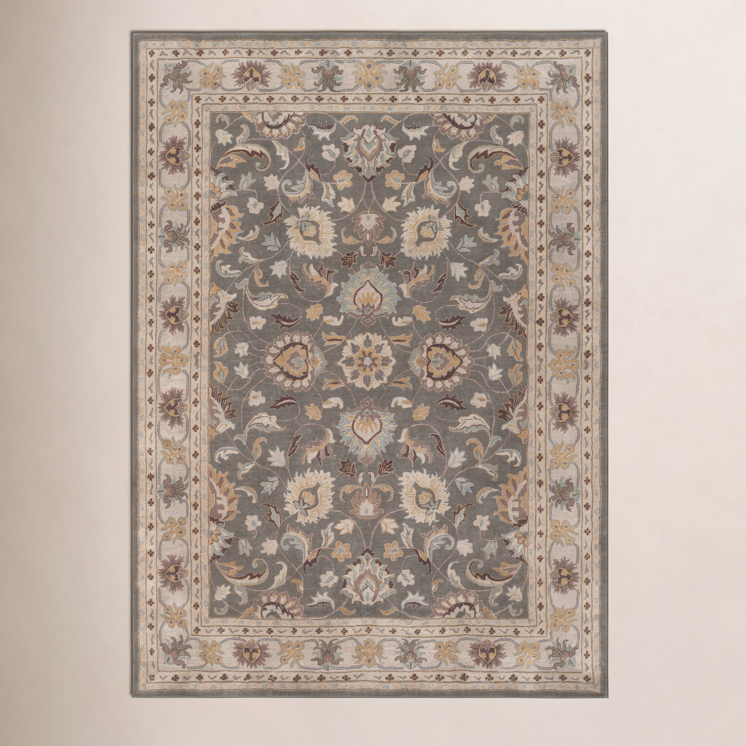 Arden Charcoal Beige Yellow Hand-Tufted Wool Rug, Rectangle 4' x 6'