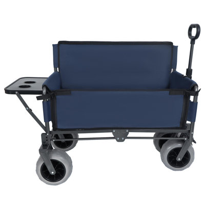 Chariot pliant 3 en 1 avec banquette et plateau de table rabattable à l'arrière - capacité de 500 lb, pneus de plage 9 po x 4 po pour le camping, la plage, bleu foncé