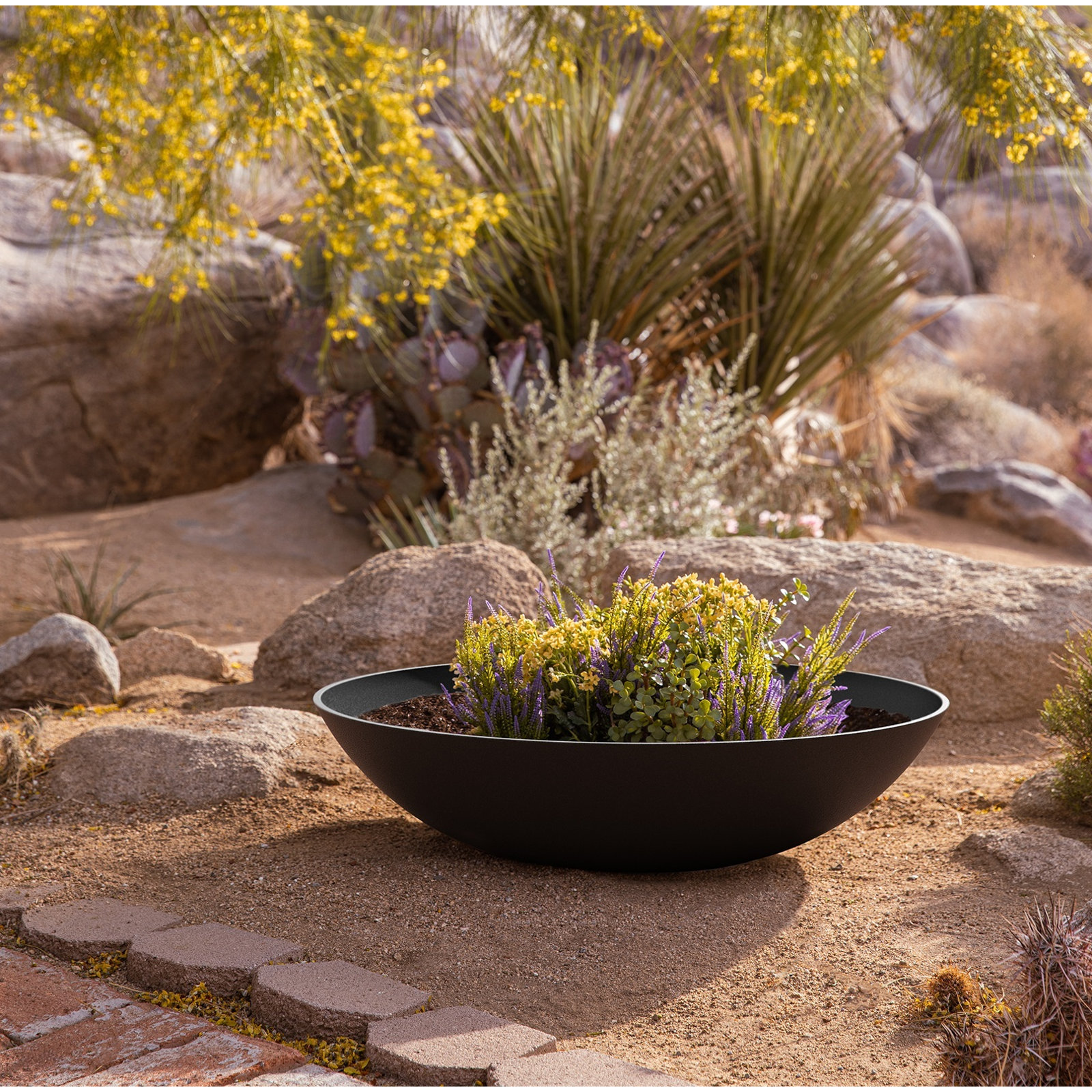 Pure Series Lane Weather Resistant Bowl Planter, Black, 8" H x 32" W x 32" D, Set of 1
