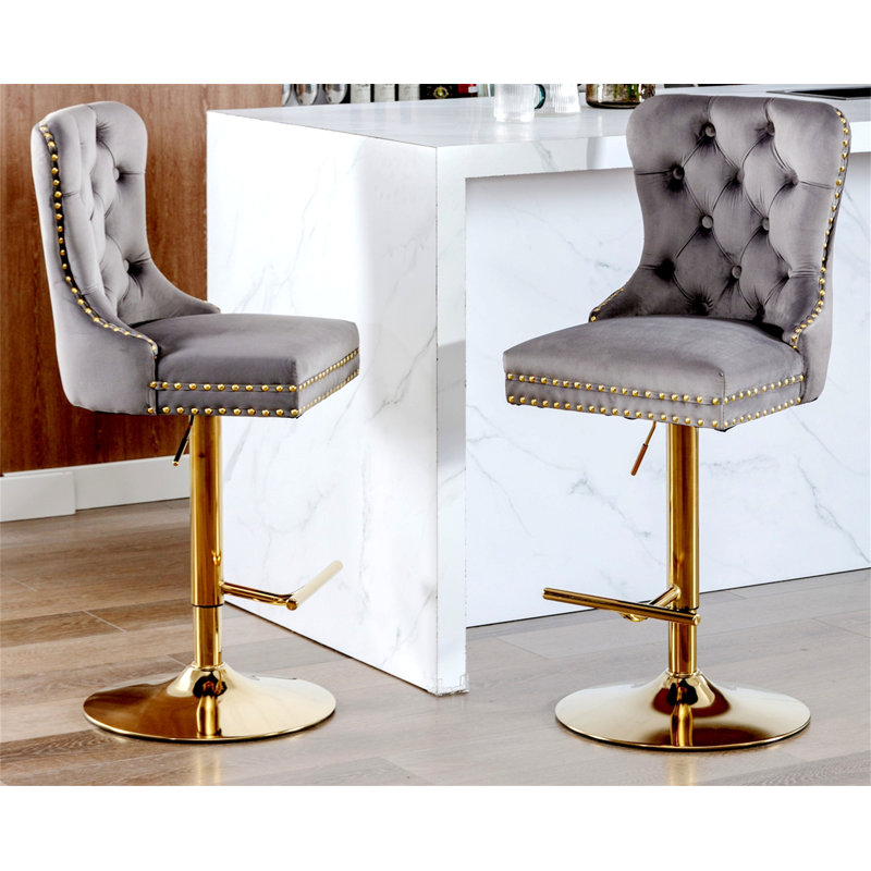 Ensemble de tabourets de bar pivotants, tabourets de bar à hauteur de comptoir, tabourets de bar réglables de 24 po à 32 po, tabourets de bar en velours avec dossier capitonné pour îlot de cuisine