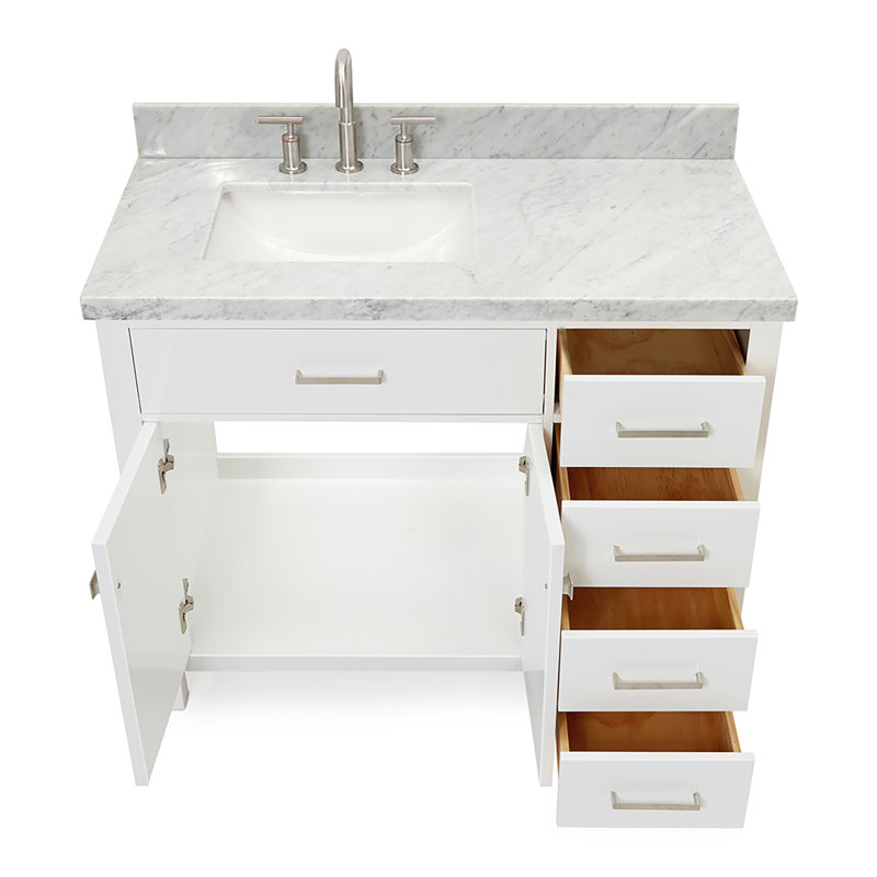 Meuble-lavabo simple 42 po avec plateau en marbre blanc de Carrare Abbate, Blanc