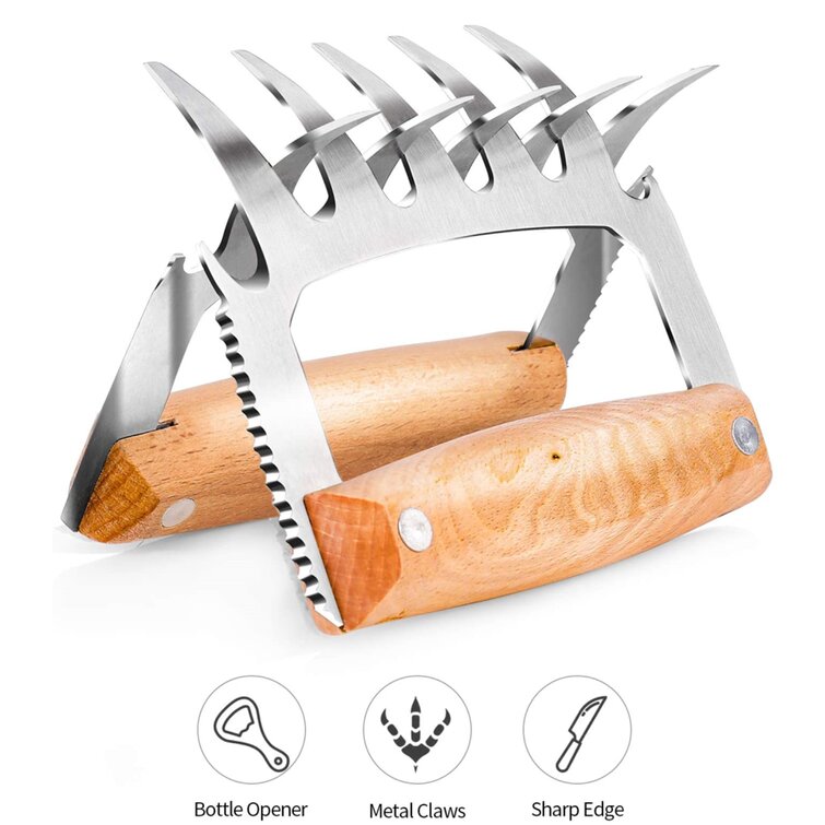 Metal Meat Claws, Stainless Steel Meat Forks With Wooden Handle