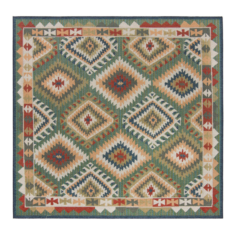 Tapis intérieur / extérieur vert / rouge / beige Brockton, Carré 7 pi 10 po
