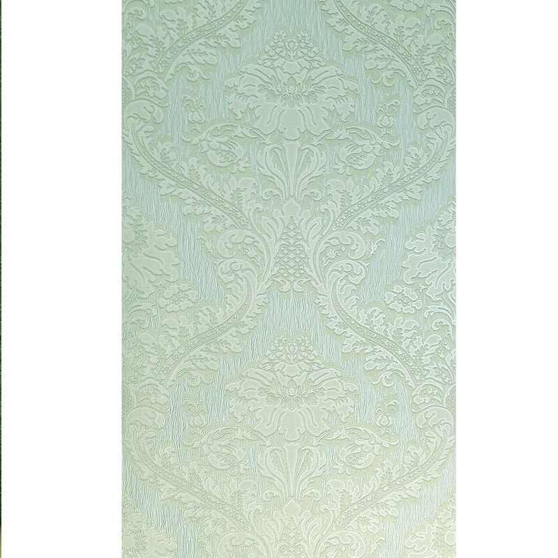 Papier peint métallique damassé victorienne texturée lourde 3D, Vert / beige / doré / métallique
