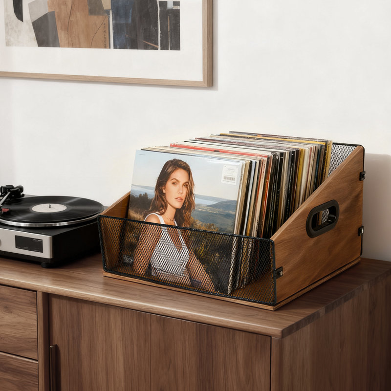 Caisse de rangement pour disque vinyle et bois