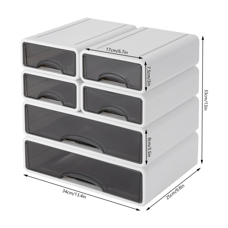 Office Stackable Storage Box With 6 Drawers-White, White