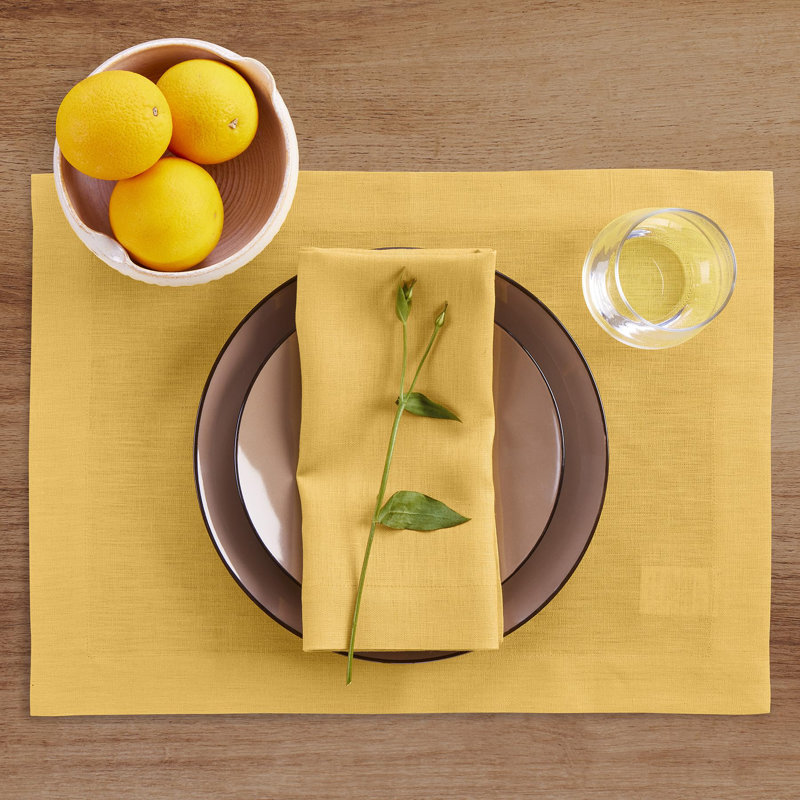 100% Pure Linen Dinner Napkins - Fete, Mustard Yellow
