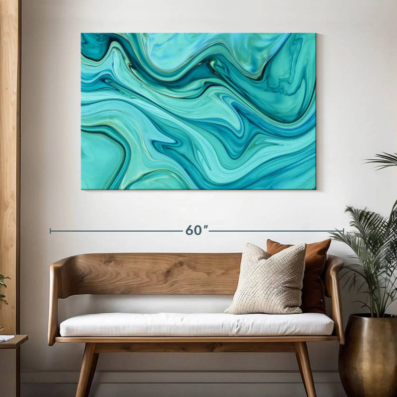 Avery turquoise abstrait, H 32 po x l 48 po
