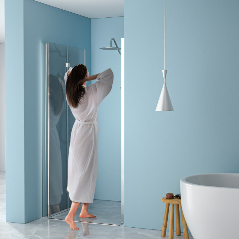 Porte de douche pliante en verre trempé de l 36 po x H 72 po, à surface coulissante, embuage peu encombrant,