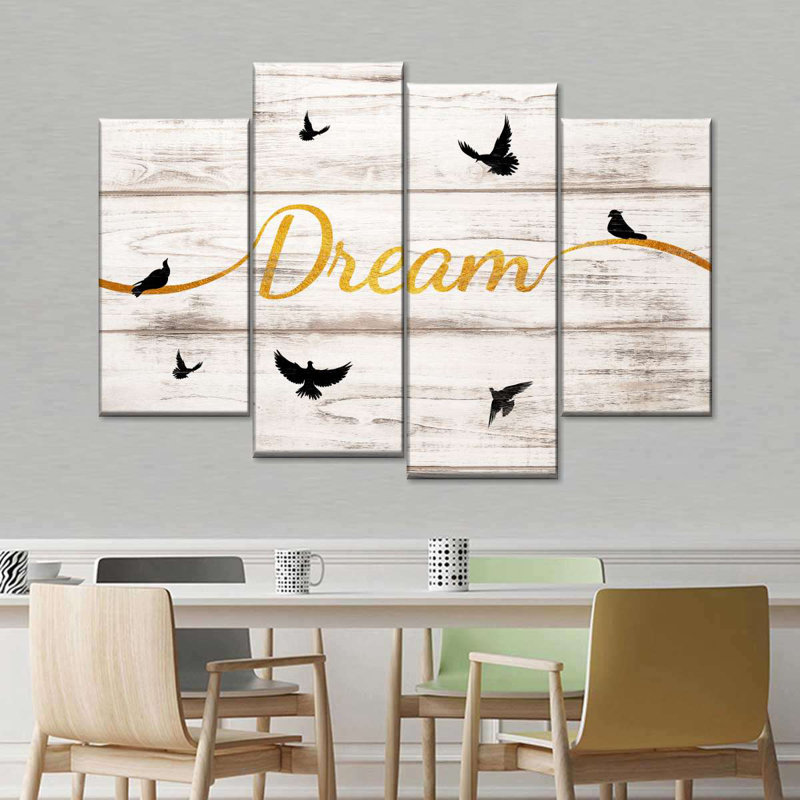 Rêve typographie V - 4 pièces sur toile tendue, H 22 po x l 36 po x P 1 po