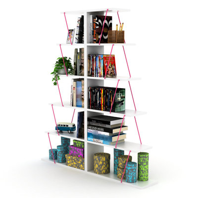 Bibliothèque à 5 niveaux en bois massif blanc