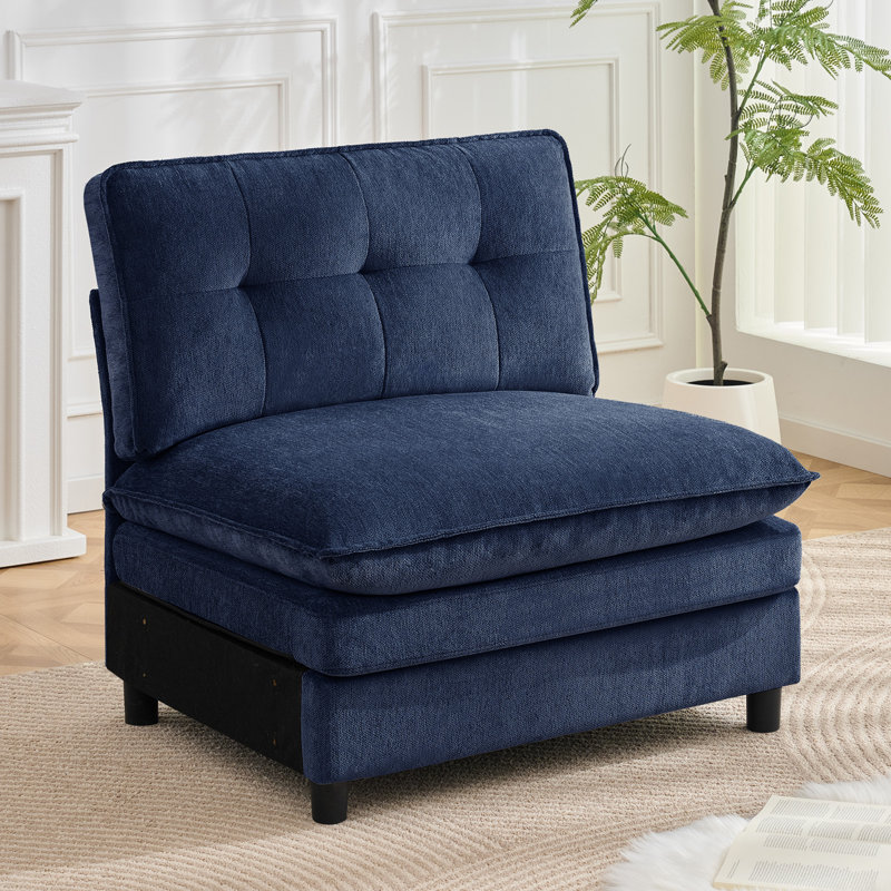 Moderm Upholstered Chenille Armless Compression Accent Chair, Blue