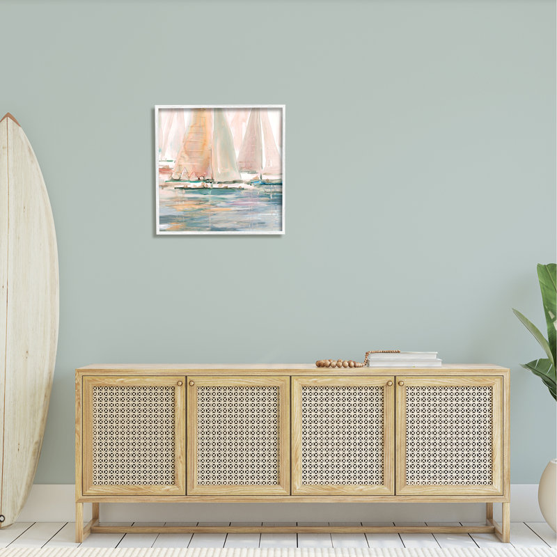 «Warm Sunlit Sail Sailers Reflection Ocean Water Surface» par Carol Robinson - peinture encadrée sur bois