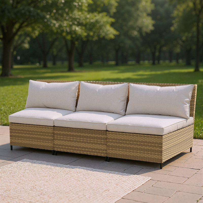 Causeuse d'extérieur résistante aux intempéries avec structure en acier galvanisé, coussins en oléfine pour le patio, Beige