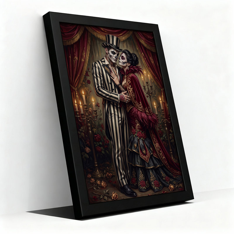 «Skeleton Couple» en costume rayé et velours rouge, H 30 po x l 20 po