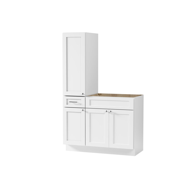 Disar 45'' Single Bathroom Vanity With Left Tall Linen Cabinet Dovetail Solid Wood Drawer Base Only, White