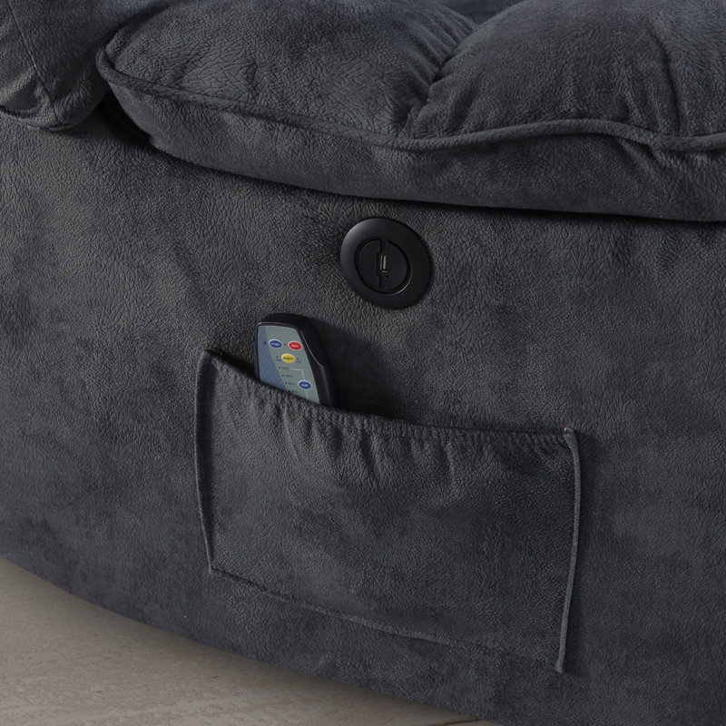 Fauteuil inclinable massant et chauffant en microfibre ultra doux 40,9 po avec port USB, Bleu-gris