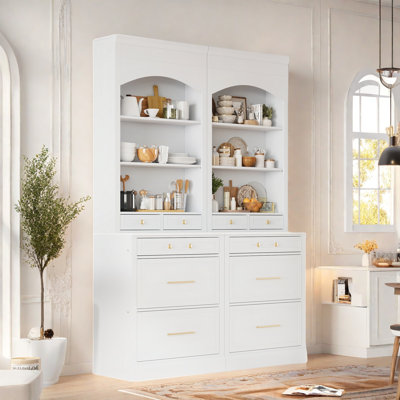 Garde-manger moderne avec plateau en faux marbre, 5 tiroirs et une tablette réglable, ensemble de 2