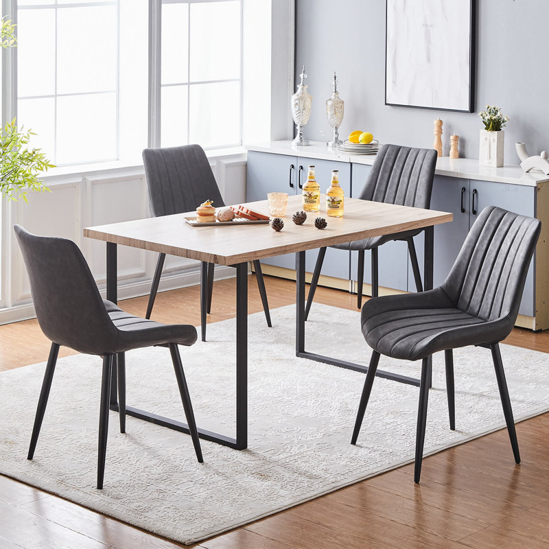Dining Room Chairs,Faux Leather Kitchen Chairs With Metal Legs, Grey, 2