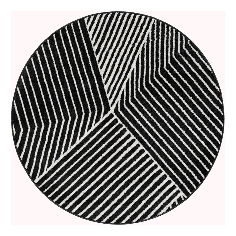 Latitude Run® Orkla Nikolis Rug Black, Round 5'1"
