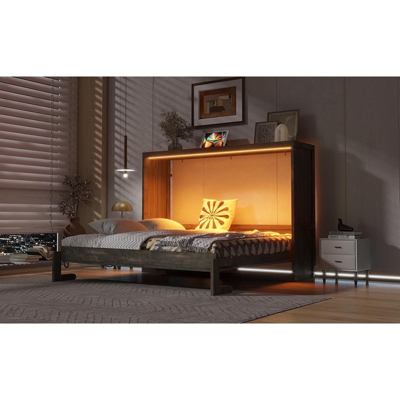 Grand lit escamotable avec lumière DEL, Brun