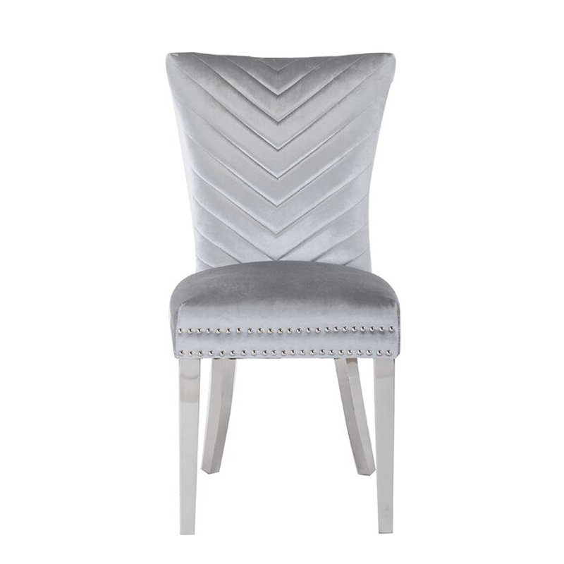Escalera 20'' H Velvet Upholstered Dining Chair, Light Gray, Silver