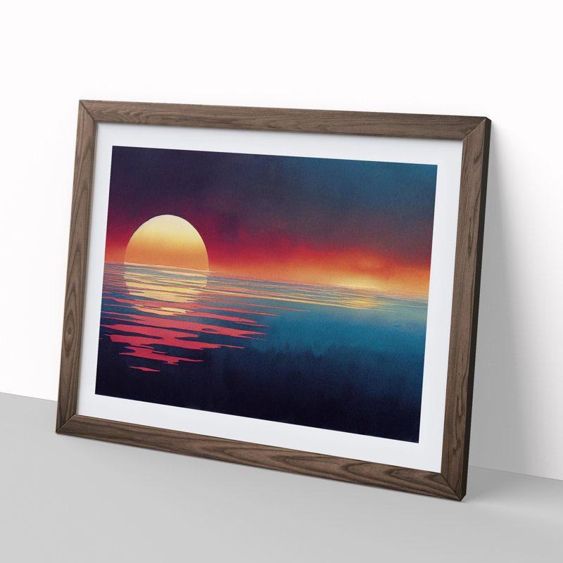 XH1022-4036X Flowing Sunset Seascape 1 Piece Single Picture Frame Painting, 34cm H x 46cm W x 2cm D, Walnut