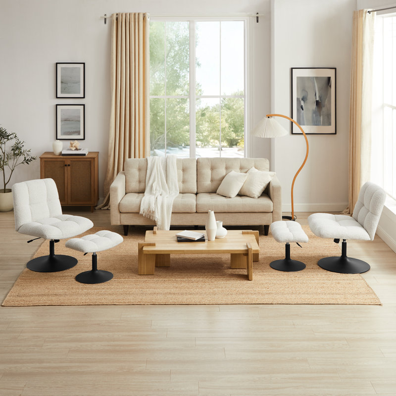 Chaise d'appoint rembourrée pivotante avec repose-pieds, Blanc