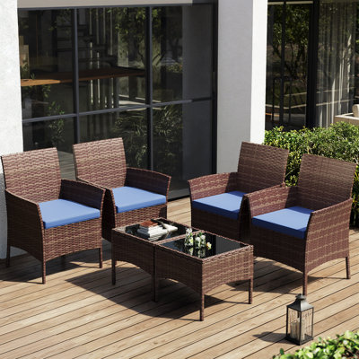 6-Piece Outdoor Rattan Seating Group with Cushions,Patio Bistro Set with Table – Ideal for Garden and Poolside Relaxation(Set of 4) by Winston Porter