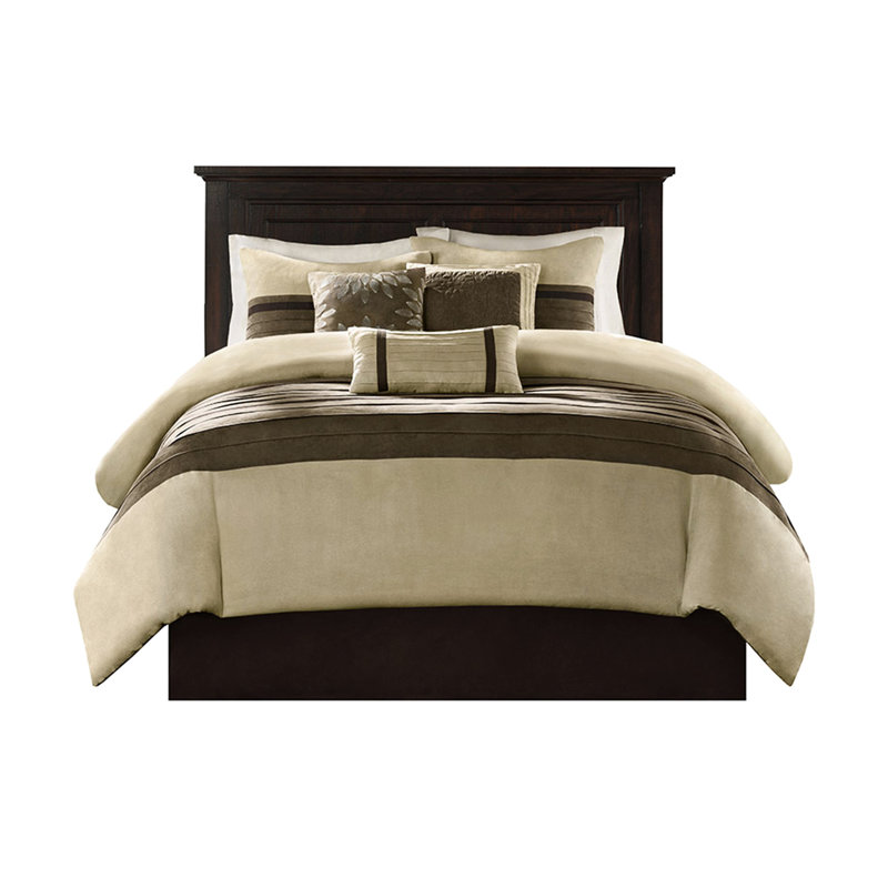 Ensemble d'édredon pour chambre 7 pièces en faux suède avec détails de broderie