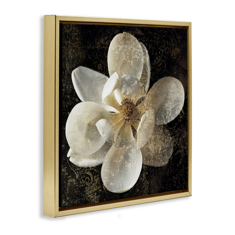 Magnolia à motif rustique, Cadre flottant métallique doré, H 18 po x l 18 po
